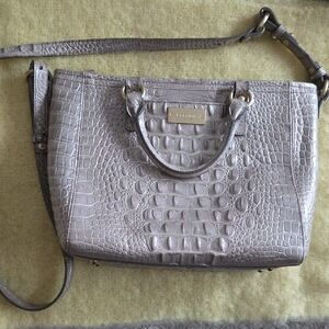 Brahmin Arno Silver Tan Croc Embossed Bag